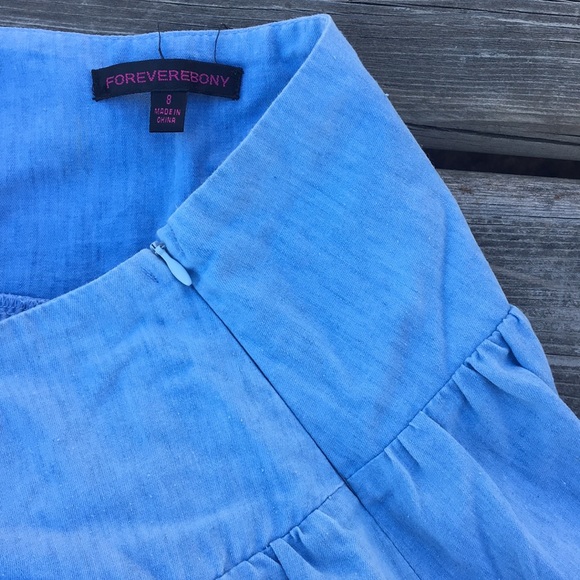 Vintage Feel Blue Skirt with Lace Detail Hem - Picture 3 of 9